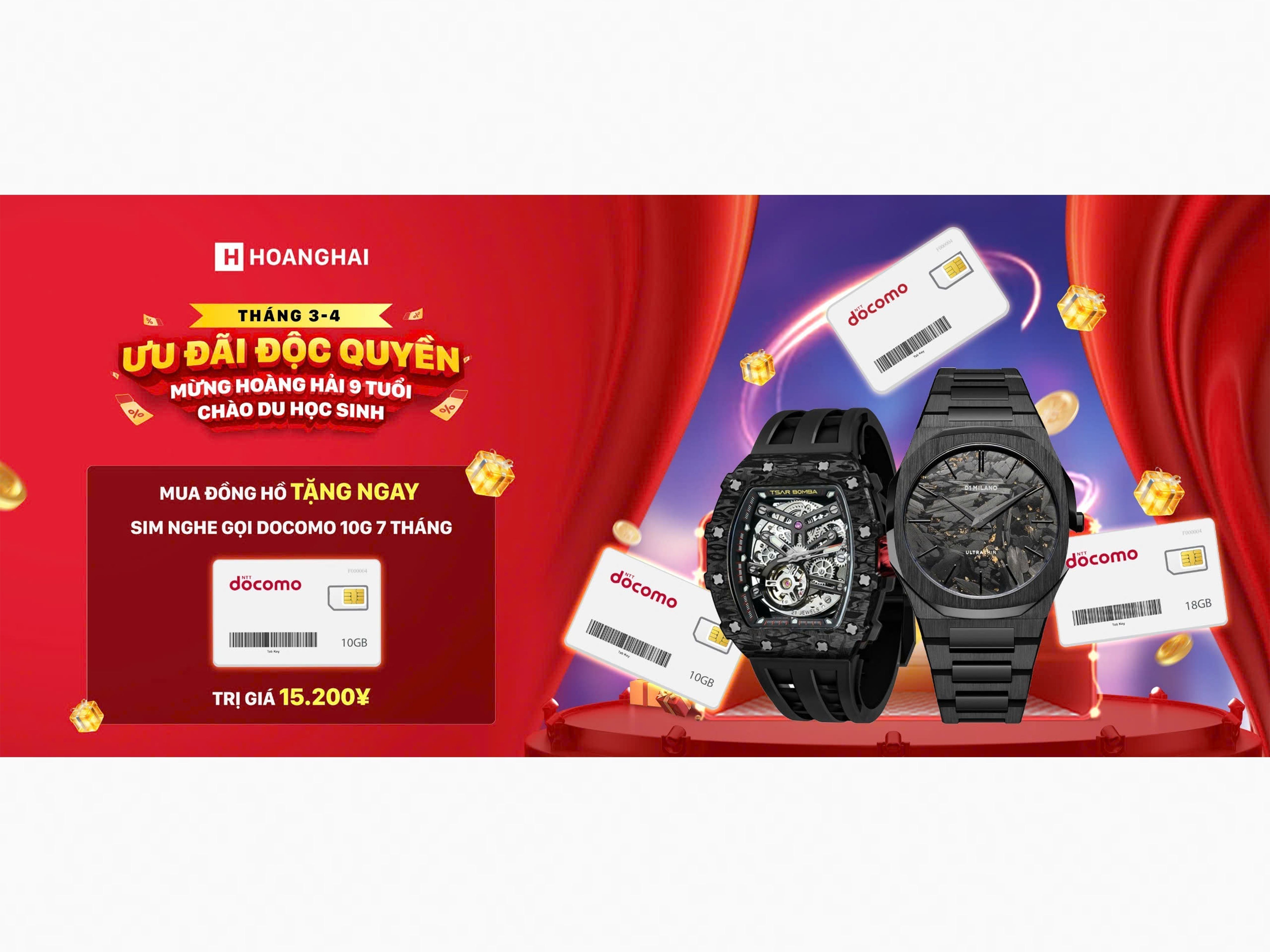 NHẬN NGAY SIM NGHE GỌI 10G 7 THÁNG TRỊ GIÁ 15.200¥ KHI MUA ĐỒNG HỒ TẠI HOÀNG HẢI