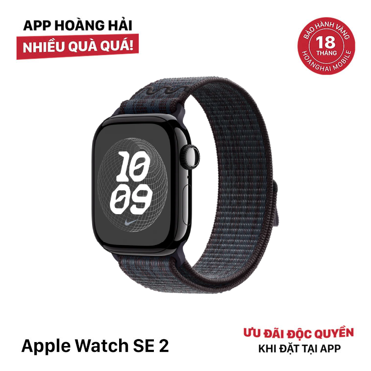Apple watch SE2 44mm GPS Midnight Aluminum Case / Black Blue Nike Sport Loop 98% battery 100% 