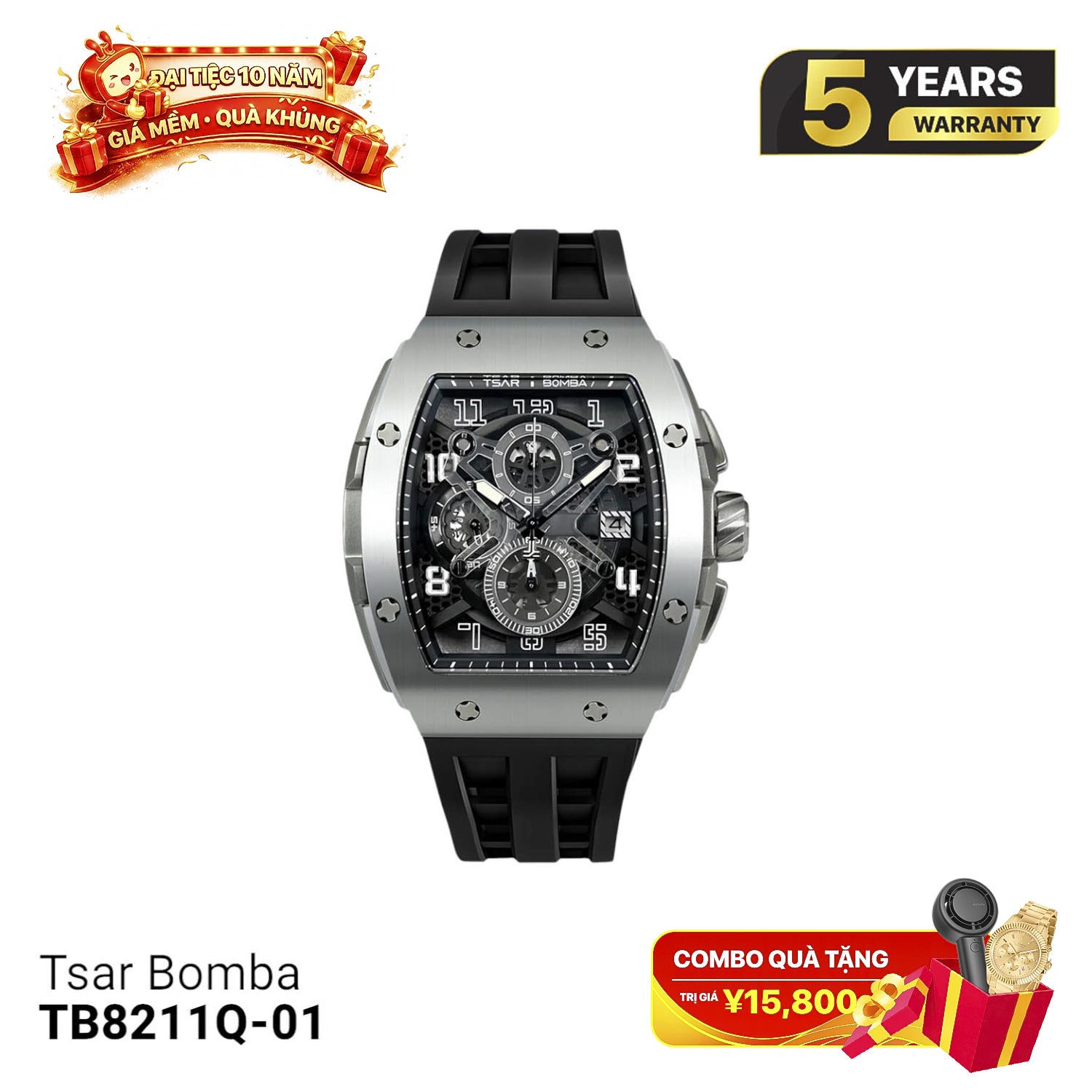 Đồng hồ pin Tsar Bomba Stainless Steel TB8211Q