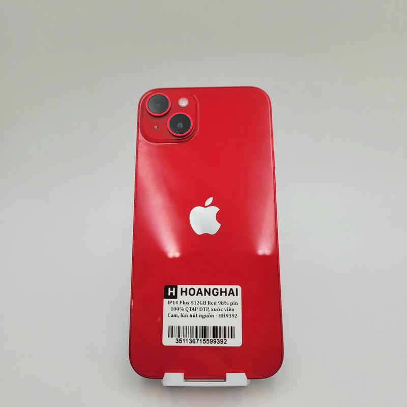iPhone 14 Plus 512GB Red 98% battery 100% Apple International (Replaced battery, scratched camera edge, sunken power button) - HH9392 