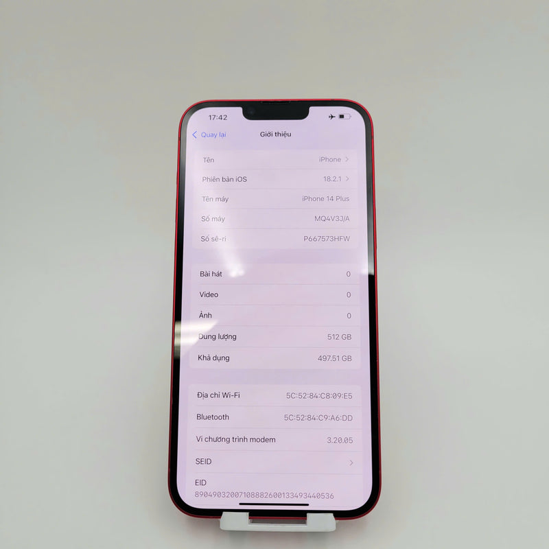 iPhone 14 Plus 512GB Red 98% battery 100% Apple International (Replaced battery, scratched camera edge, sunken power button) - HH9392 