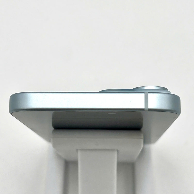 iPhone 15 128GB Blue 98% battery 85% International from SB (No SB sim - scratched orange border) - HH7152 