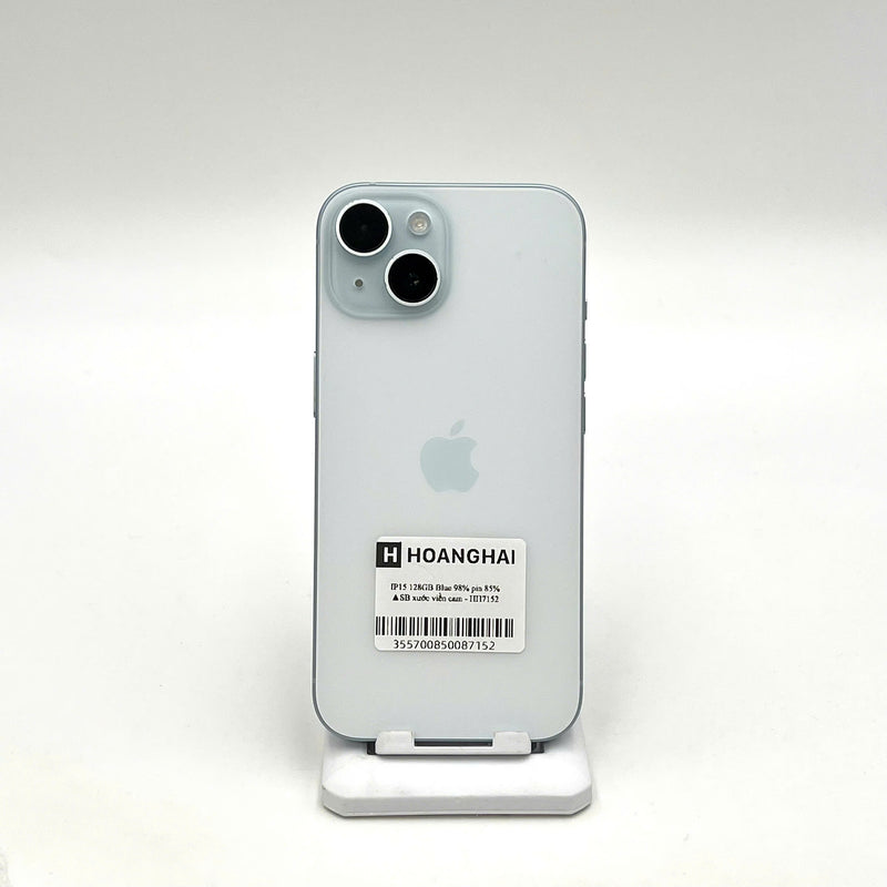 iPhone 15 128GB Blue 98% battery 85% International from SB (No SB sim - scratched orange border) - HH7152 