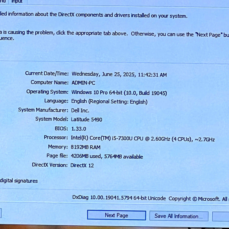 Dell Latitude 5490 13.3in i5-7300U/ RAM 8GB/ SSD 128GB BPTN Like new (White spots on screen) 