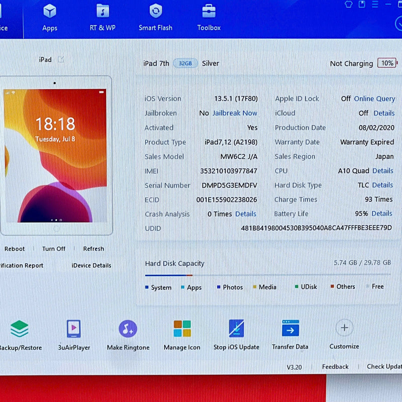 Ipad Gen 7 10.2in 32GB Silver 4G + Wifi 97% battery 96% (dented edges) 