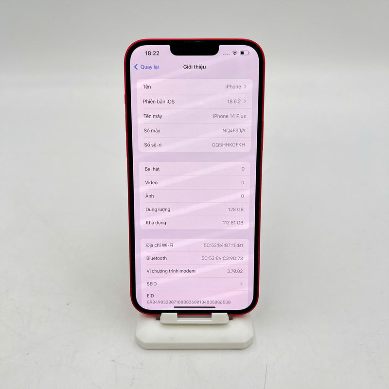 iPhone 14 Plus 128GB Red 98% battery 100% International from AU (No AU sim - Warranty, cracked edges, DTP) - HH3496 