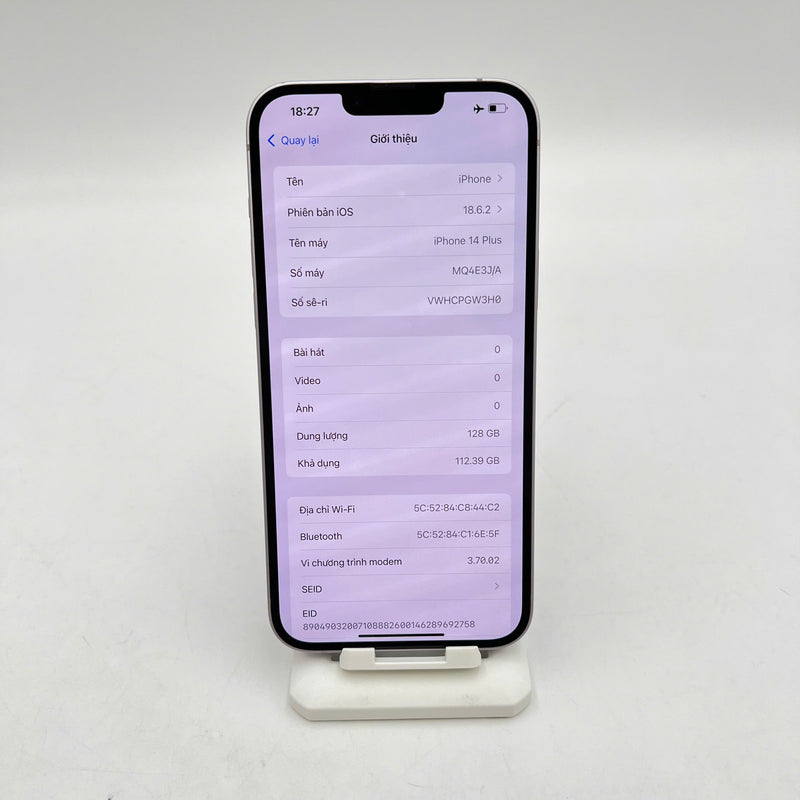 iPhone 14 Plus 128GB Purple 98% battery 100% International from SB (No SB sim - scratched orange border, DTP) - HH0592 