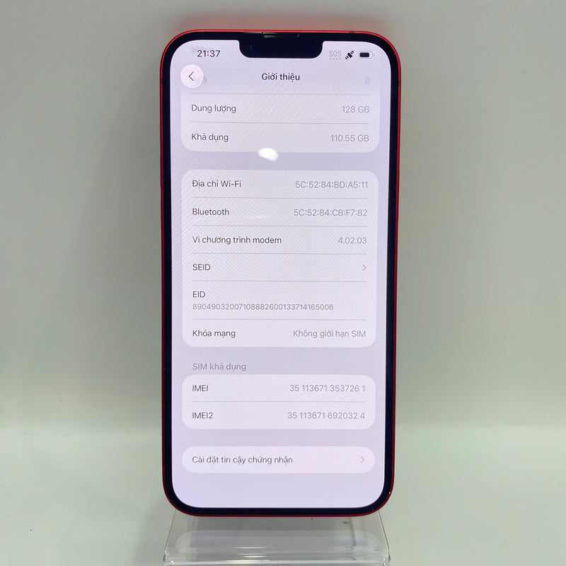 iPhone 14 Plus 128GB Red 98% battery 100% International from DCM (No DCM sim - cracked edge, DTP) - HH7261 