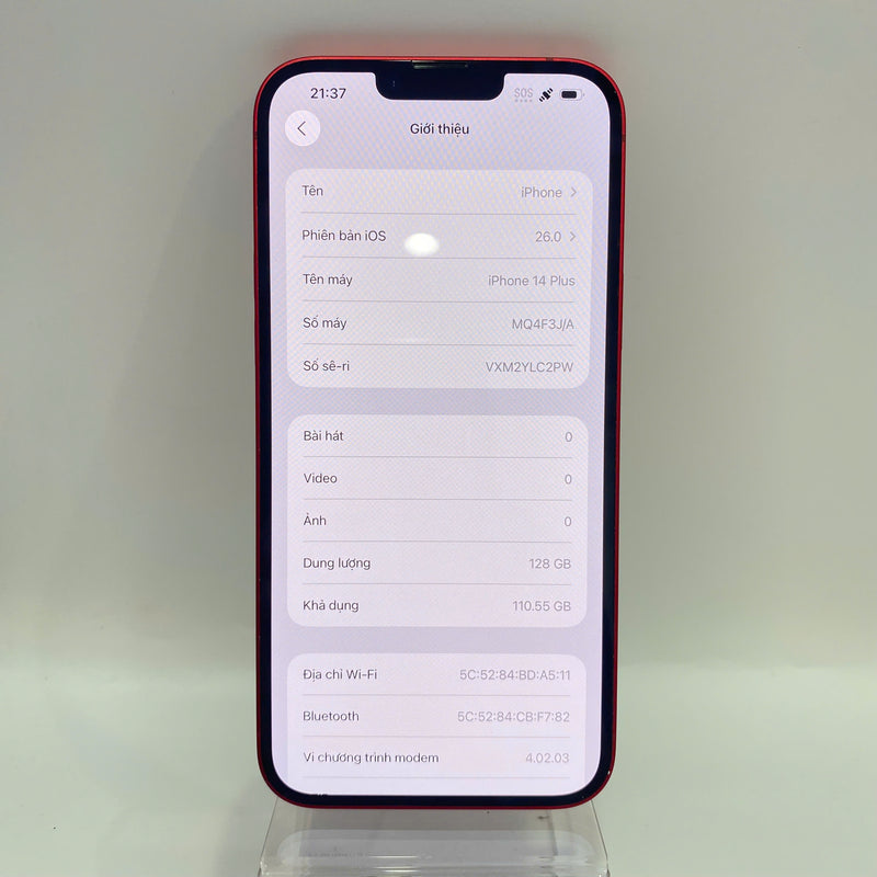 iPhone 14 Plus 128GB Red 98% battery 100% International from DCM (No DCM sim - cracked edge, DTP) - HH7261 