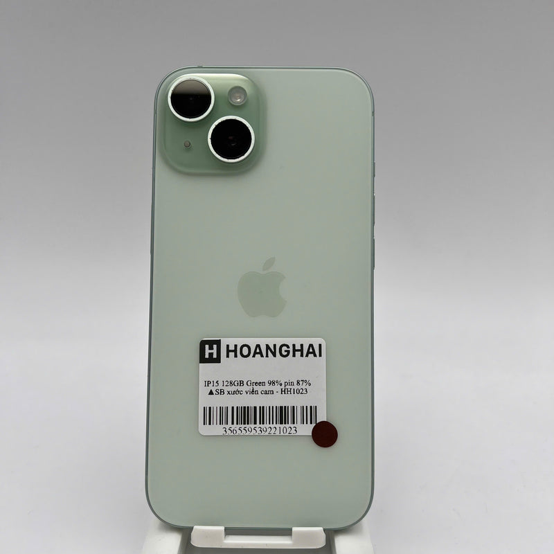 iPhone 15 128GB Green 98% battery 87% International from SB (No SB sim - scratched orange border) - HH1023 