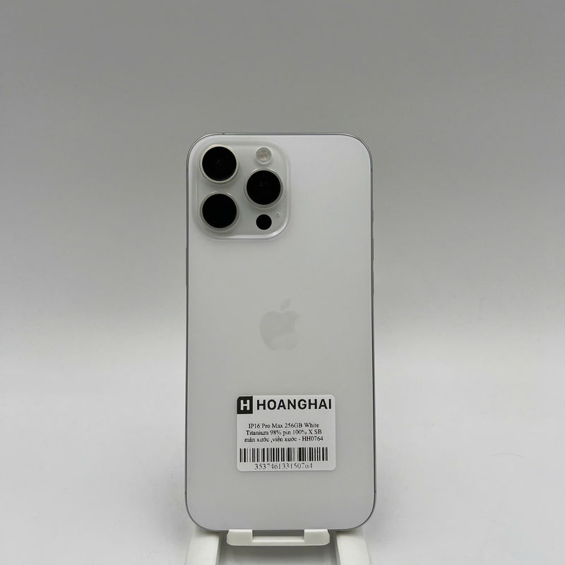iPhone 16 Pro Max 256GB White 98% battery 100% International from SB (No SB sim - scratched screen, scratched edges) - HH0764 