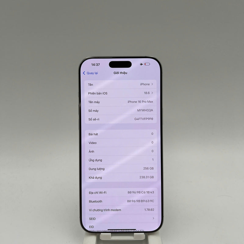 iPhone 16 Pro Max 256GB White 98% battery 100% International from SB (No SB sim - scratched screen, scratched edges) - HH0764 