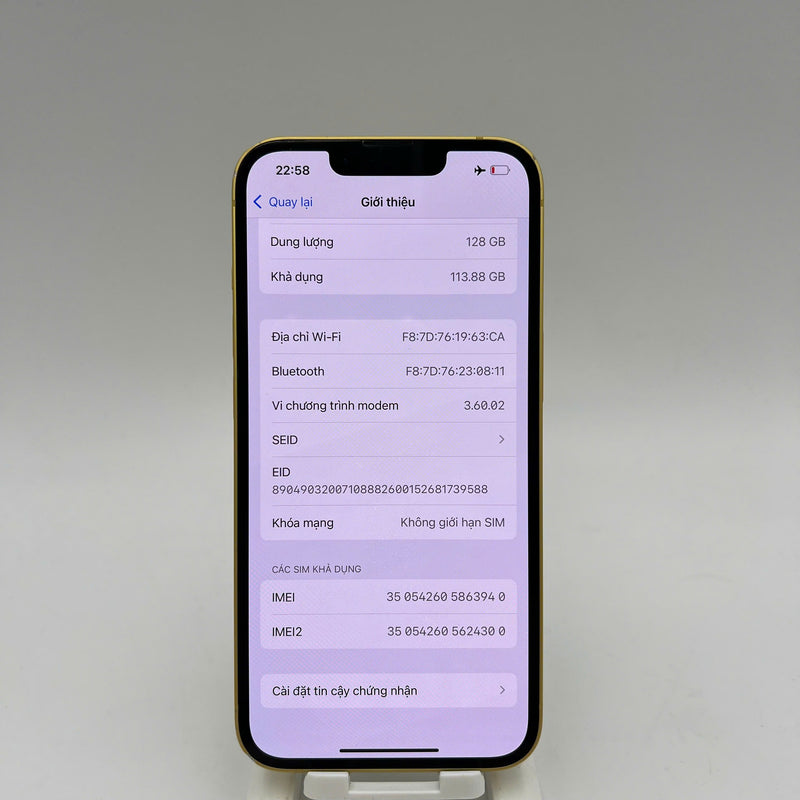 iPhone 14 128GB Gold 98% battery 88% International from DCM (No DCM sim - Scratched screen, dented edges, scratched orange edge) - HH3940 
