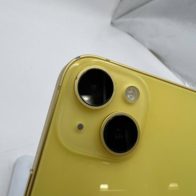 iPhone 14 128GB Gold 98% battery 88% International from DCM (No DCM sim - Scratched screen, dented edges, scratched orange edge) - HH3940 