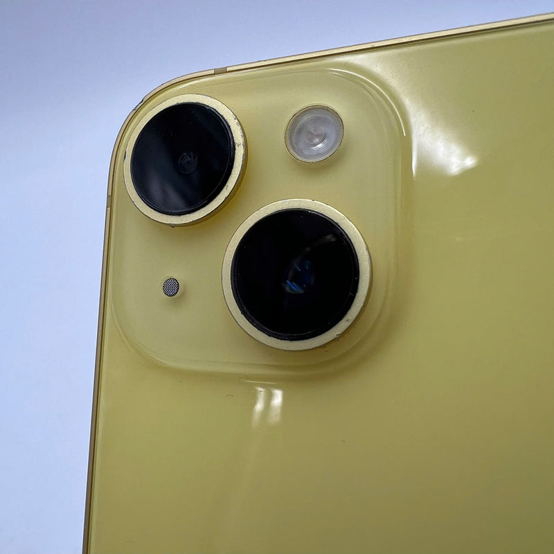 iPhone 14 128GB Gold 98% battery 88% International from DCM (No DCM sim - Scratched screen, dented edges, scratched orange edge) - HH3940 