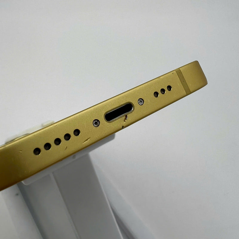 iPhone 14 128GB Gold 98% battery 88% International from DCM (No DCM sim - Scratched screen, dented edges, scratched orange edge) - HH3940 