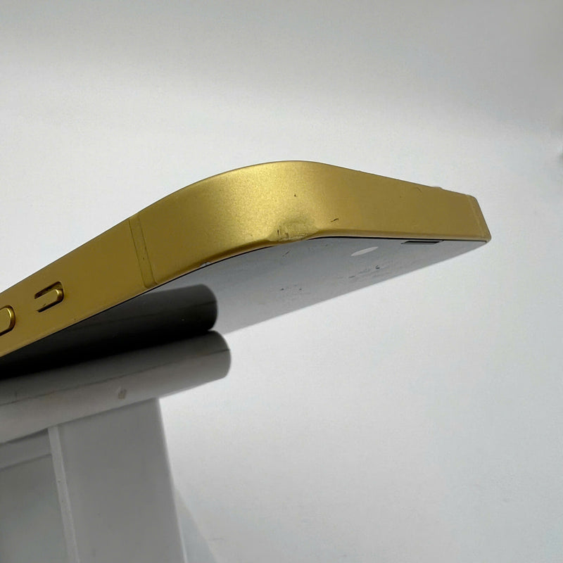 iPhone 14 128GB Gold 98% battery 88% International from DCM (No DCM sim - Scratched screen, dented edges, scratched orange edge) - HH3940 