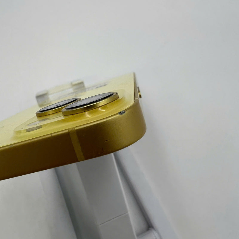 iPhone 14 128GB Gold 98% battery 88% International from DCM (No DCM sim - Scratched screen, dented edges, scratched orange edge) - HH3940 