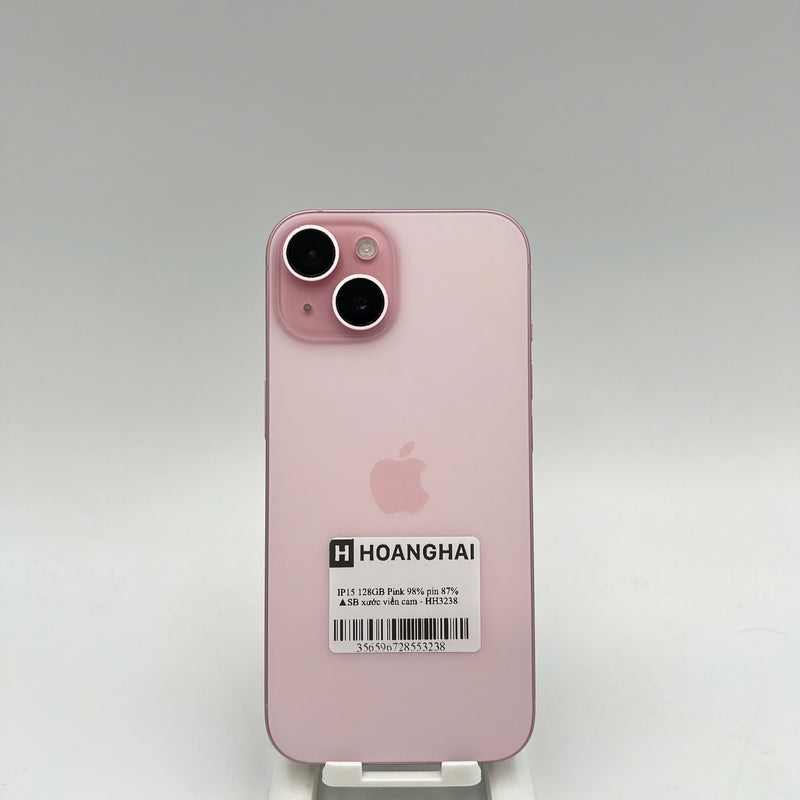 iPhone 15 128GB Pink 98% battery 87% International from SB (No SB sim - scratched orange border) - HH3238 