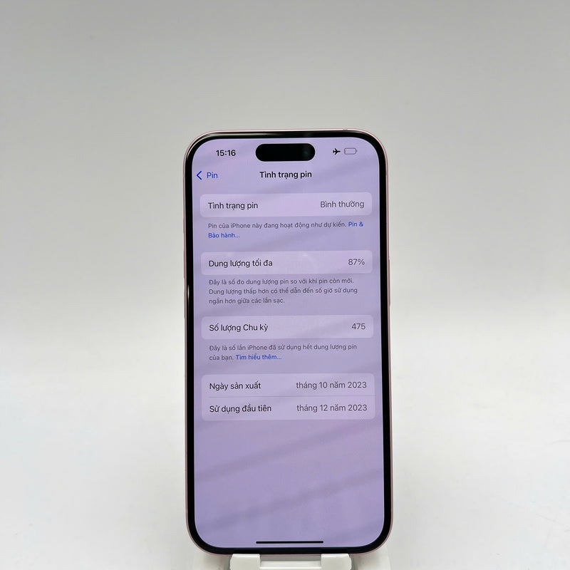 iPhone 15 128GB Pink 98% battery 87% International from SB (No SB sim - scratched orange border) - HH3238 