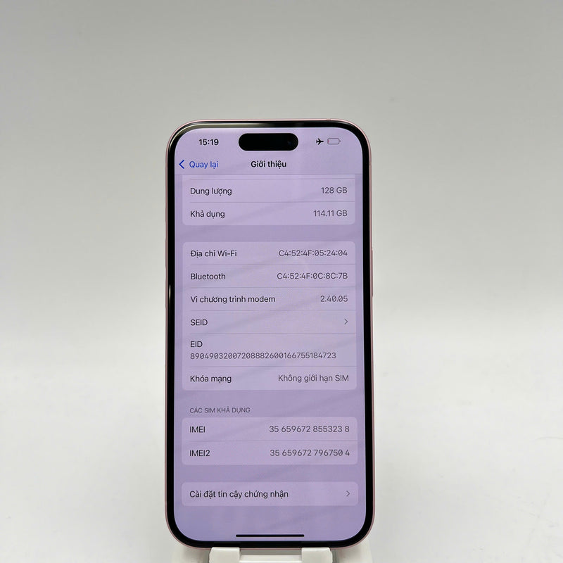iPhone 15 128GB Pink 98% battery 87% International from SB (No SB sim - scratched orange border) - HH3238 