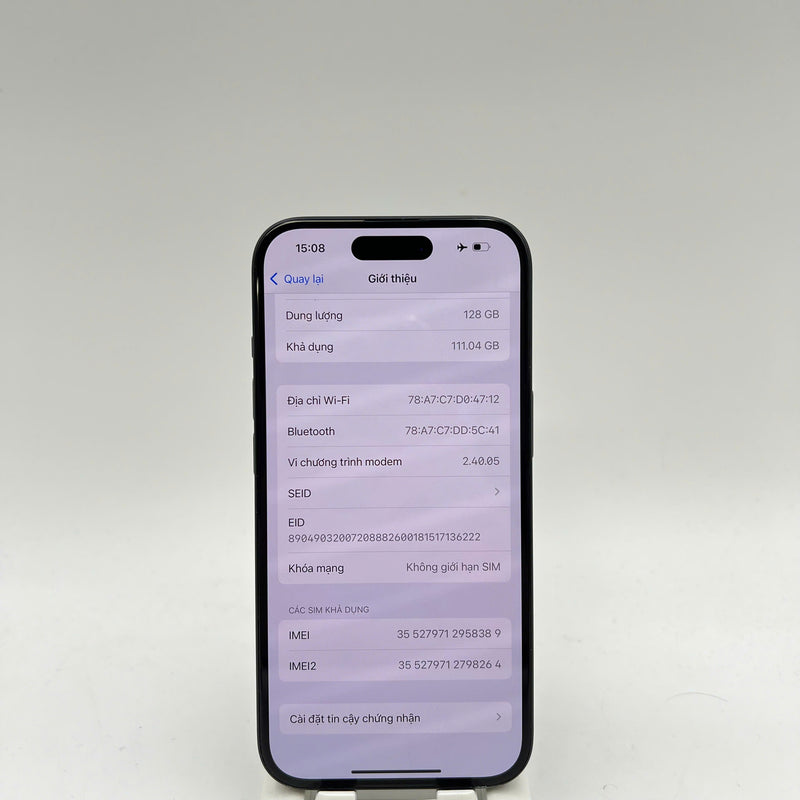 iPhone 15 128GB Black 98% battery 90% International from AU (No AU sim - Scratched edges) - HH8389 