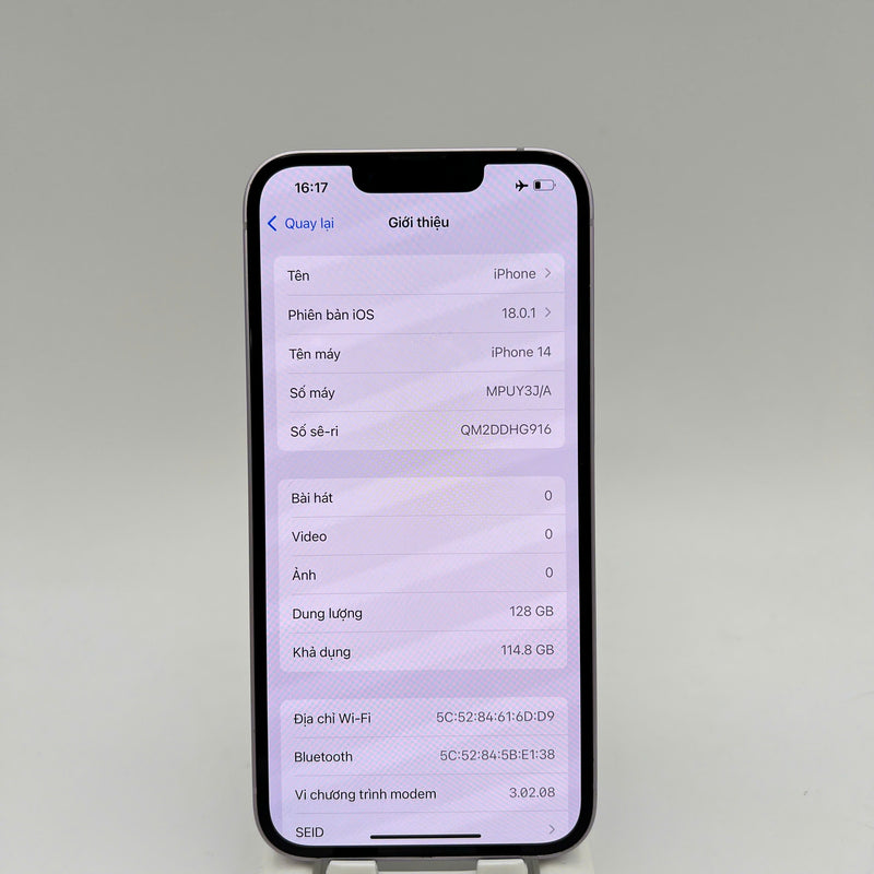 iPhone 14 128GB Purple 98% battery 85% The device has paid off all network bills and is used like an Apple International (scratched edges) - HH0140 