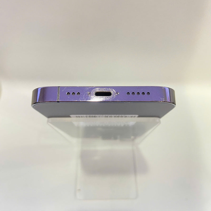 iPhone 14 Pro 256GB Purple 98% battery 85% Apple International (3x spots, scratches on edges, scratches on orange edges) - HH0385 