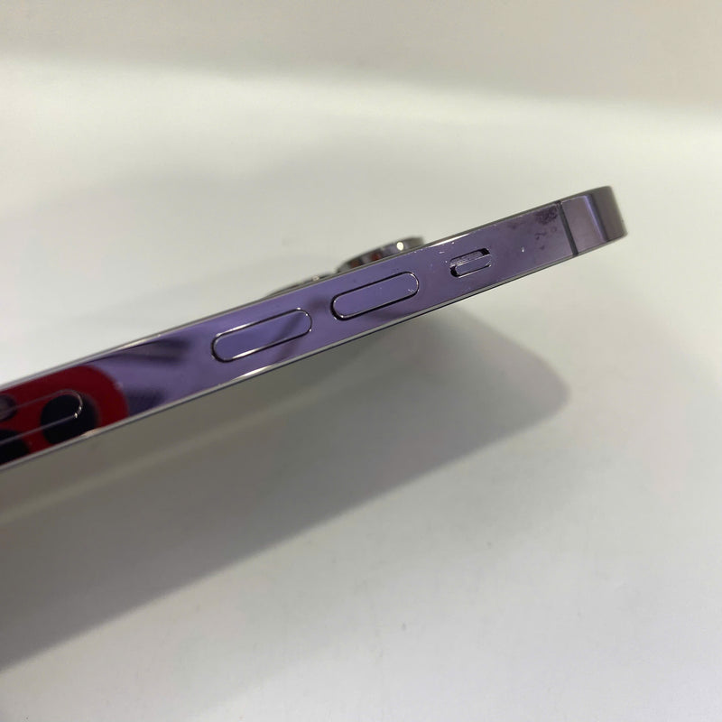 iPhone 14 Pro 256GB Purple 98% battery 85% Apple International (3x spots, scratches on edges, scratches on orange edges) - HH0385 