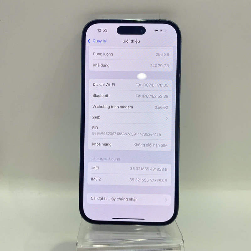 iPhone 14 Pro 256GB Purple 98% battery 85% Apple International (3x spots, scratches on edges, scratches on orange edges) - HH0385 