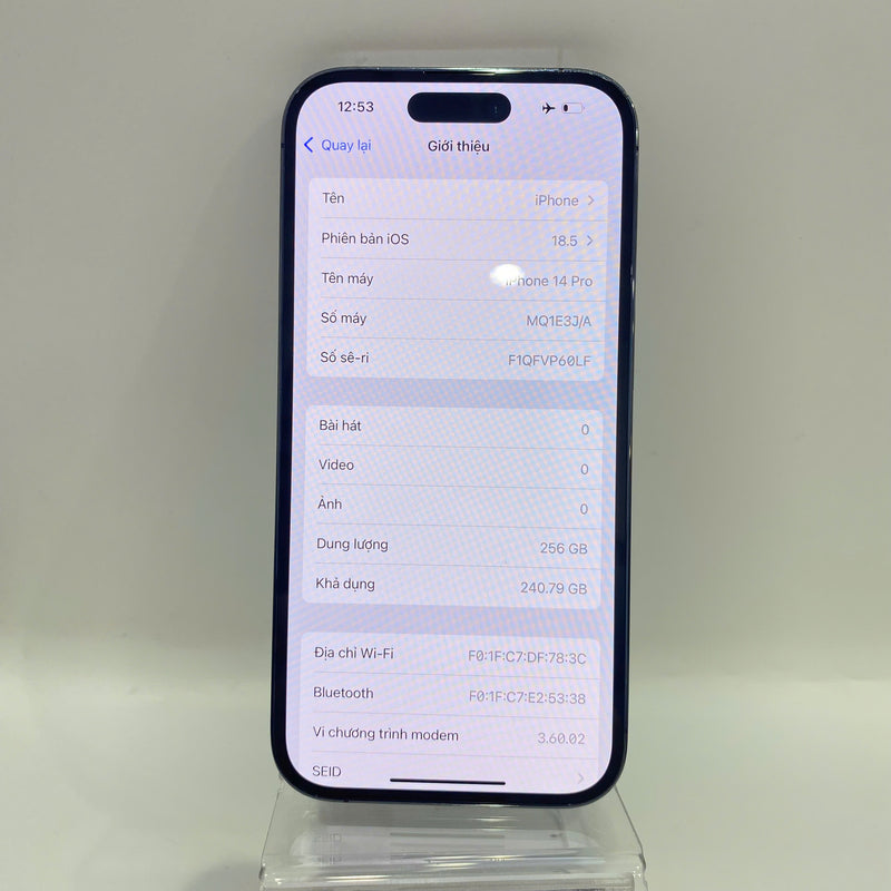 iPhone 14 Pro 256GB Purple 98% battery 85% Apple International (3x spots, scratches on edges, scratches on orange edges) - HH0385 