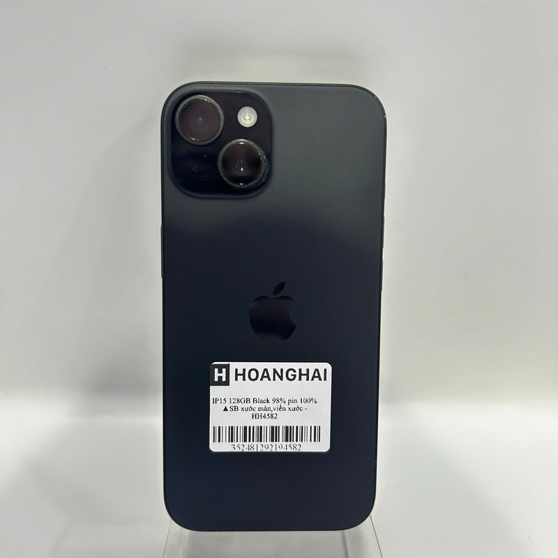 iPhone 15 128GB Black 98% battery 100% International from SB (No SB sim - scratched screen, scratched edges) - HH4582 
