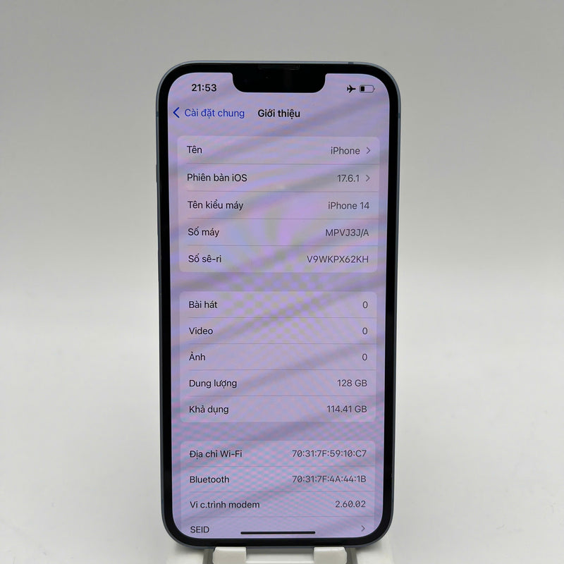 iPhone 14 128GB Blue 98% battery 86% International from SB (No SB sim - scratched screen, scratched edges) - HH3550 