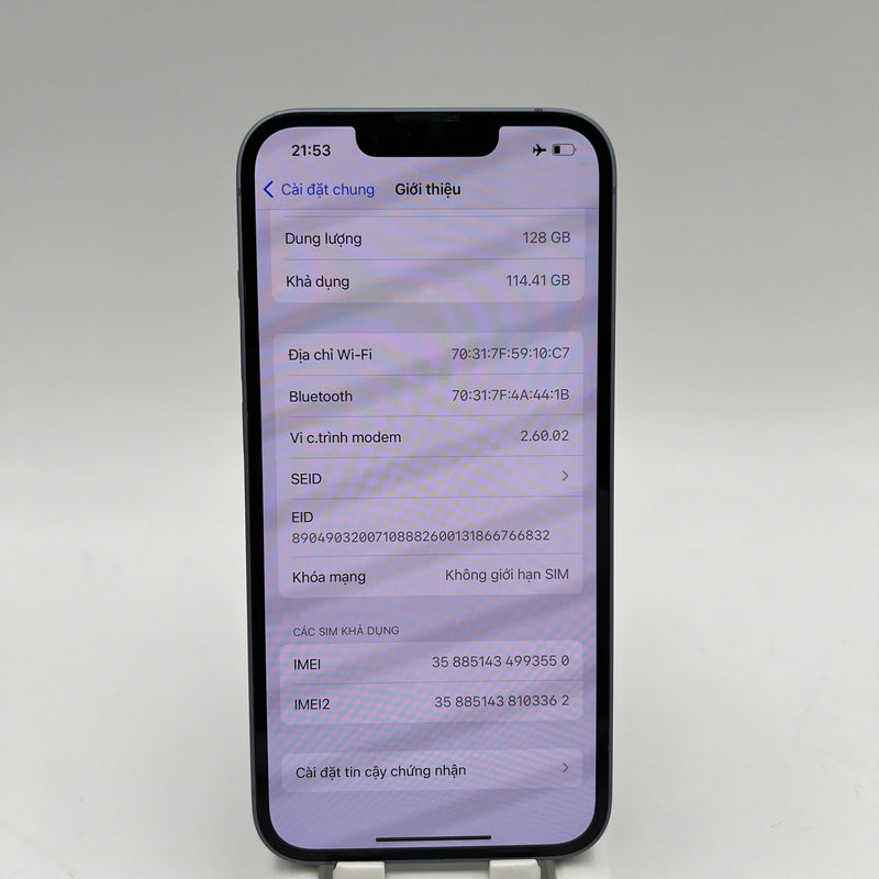iPhone 14 128GB Blue 98% battery 86% International from SB (No SB sim - scratched screen, scratched edges) - HH3550 