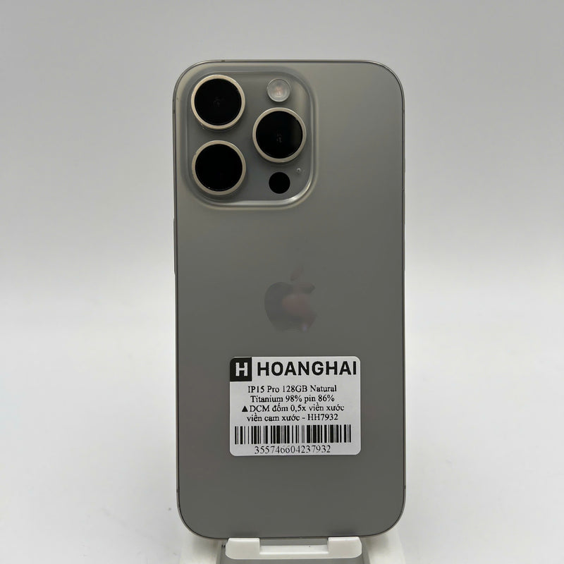 iPhone 15 Pro 128GB Natural 98% battery 86% International from DCM (No DCM sim - 0.5x spots, scratched edges, scratched orange edges) - HH7932 