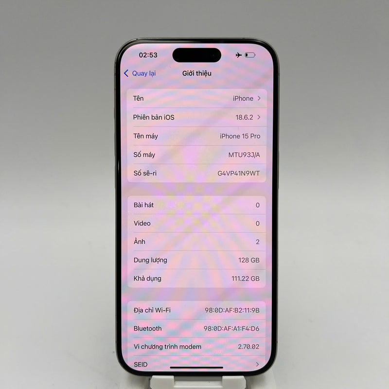 iPhone 15 Pro 128GB Natural 98% battery 86% International from DCM (No DCM sim - 0.5x spots, scratched edges, scratched orange edges) - HH7932 
