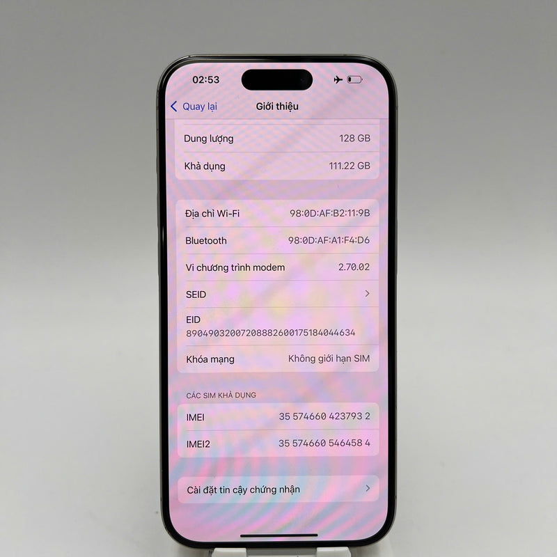 iPhone 15 Pro 128GB Natural 98% battery 86% International from DCM (No DCM sim - 0.5x spots, scratched edges, scratched orange edges) - HH7932 