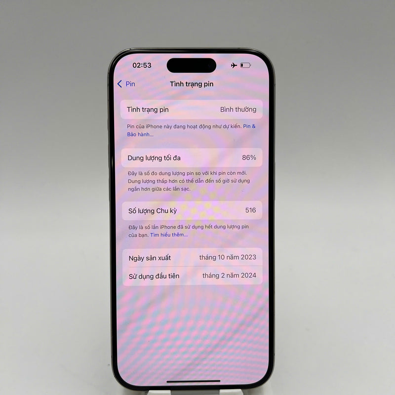 iPhone 15 Pro 128GB Natural 98% battery 86% International from DCM (No DCM sim - 0.5x spots, scratched edges, scratched orange edges) - HH7932 