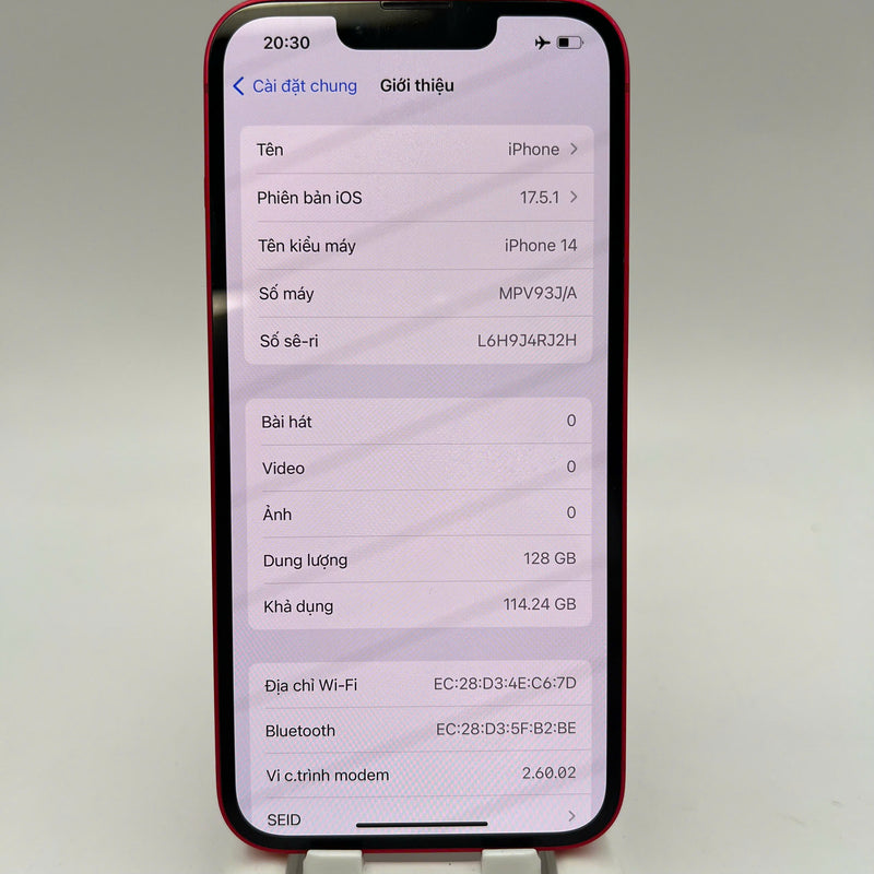 iPhone 14 128GB Red 98% battery 85% International from AU (No AU sim - scratched edge) - HH8378 