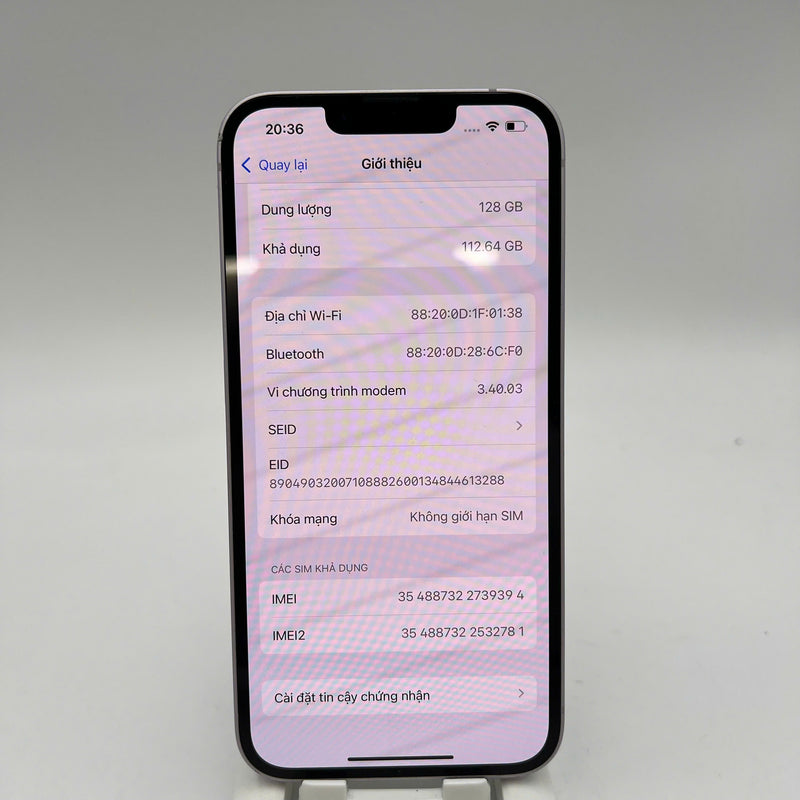 iPhone 14 128GB Purple 98% battery 85% International from SB (No SB sim - chipped edge, 1x spot, scratched orange edge) - HH9394 