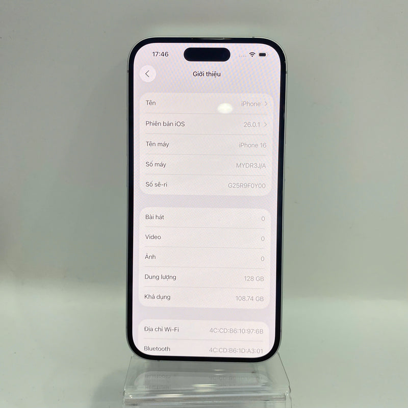 iPhone 16 128GB White 99% battery 100% The device has paid all network fees and is used as an international Apple - HH9154 