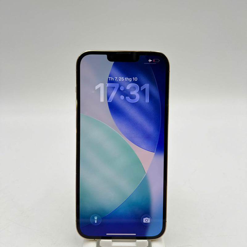 iPhone 13 Pro Max 128GB Gold 98% battery 100% International from SB (No SB sim - 3x spots, cracked edges, DTP) - HH4853 