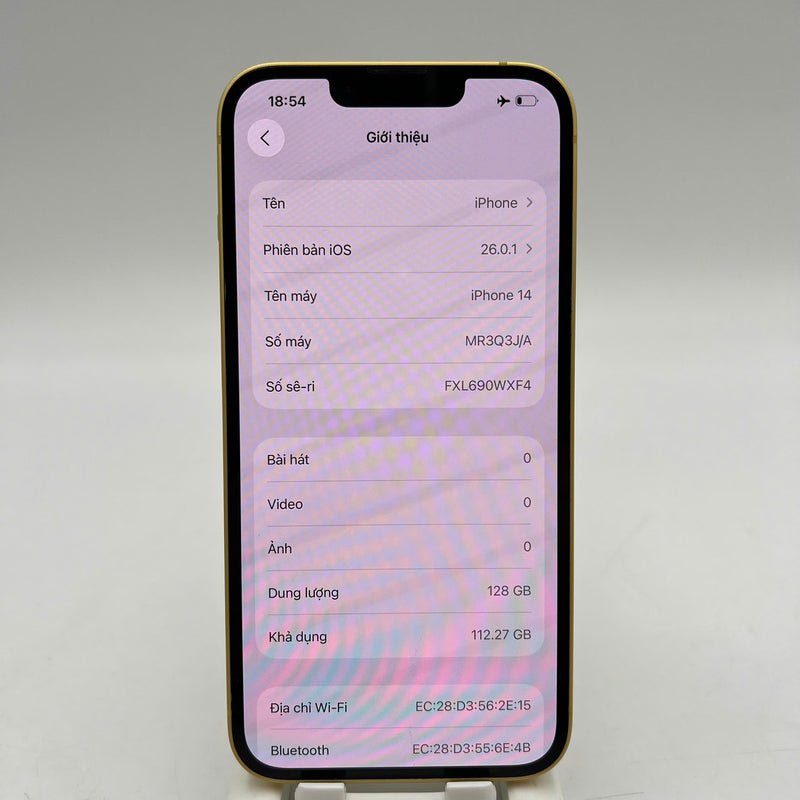 iPhone 14 128GB Gold 98% battery 100% Apple International (Battery replaced, scratched orange edge) - HH1308 