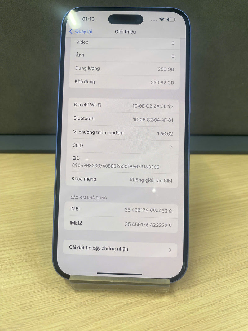 iPhone 16 Plus 256GB Blue 99% battery 95% International Apple - HH4538 