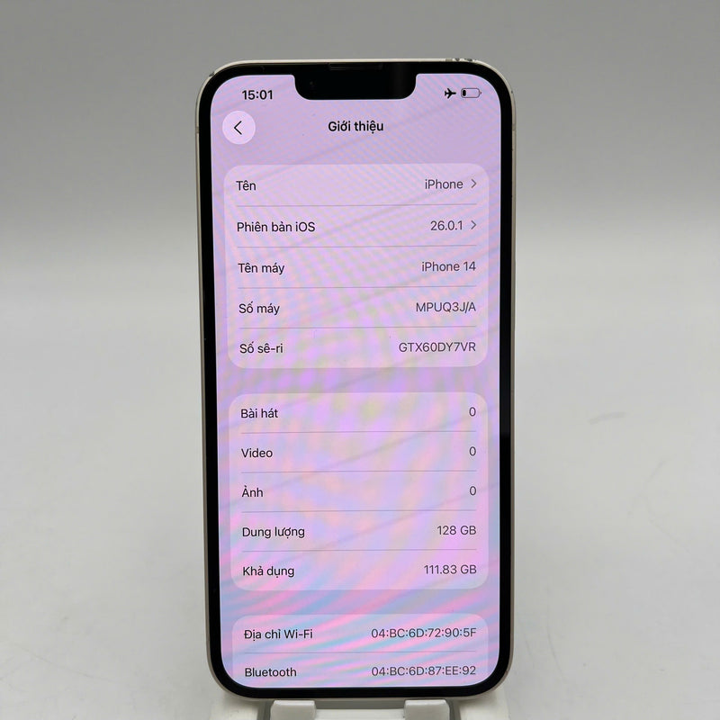 iPhone 14 128GB White 98% battery 100% Apple International (Replaced battery, chipped edge) - HH0133 