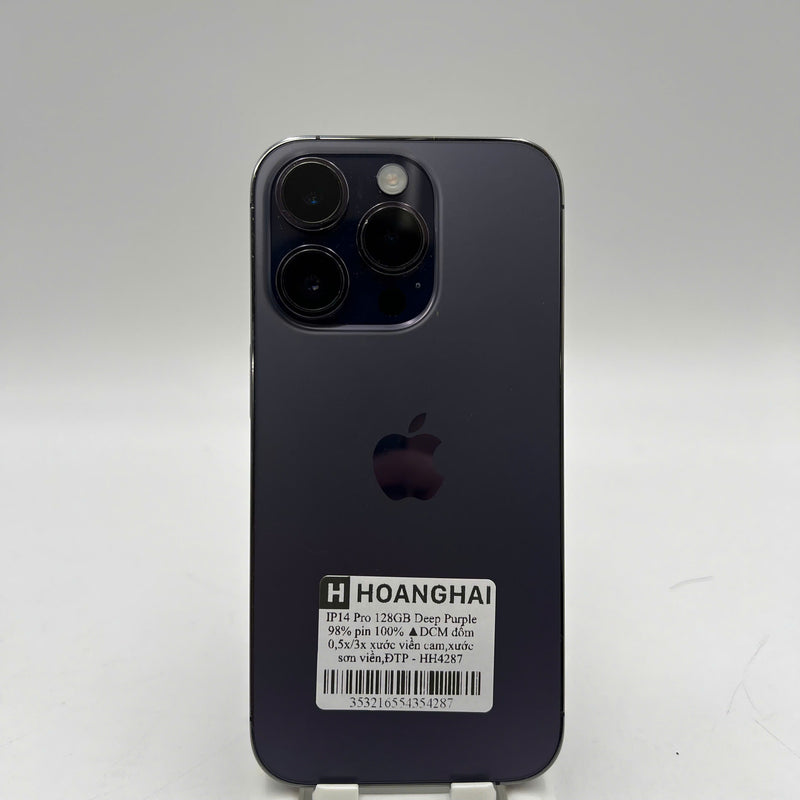 iPhone 14 Pro 128GB Purple 98% battery 100% International from DCM (No DCM sim used - Battery replaced, 0.5x/3x spots, scratches on orange edge, scratches on paint edge - HH4287 