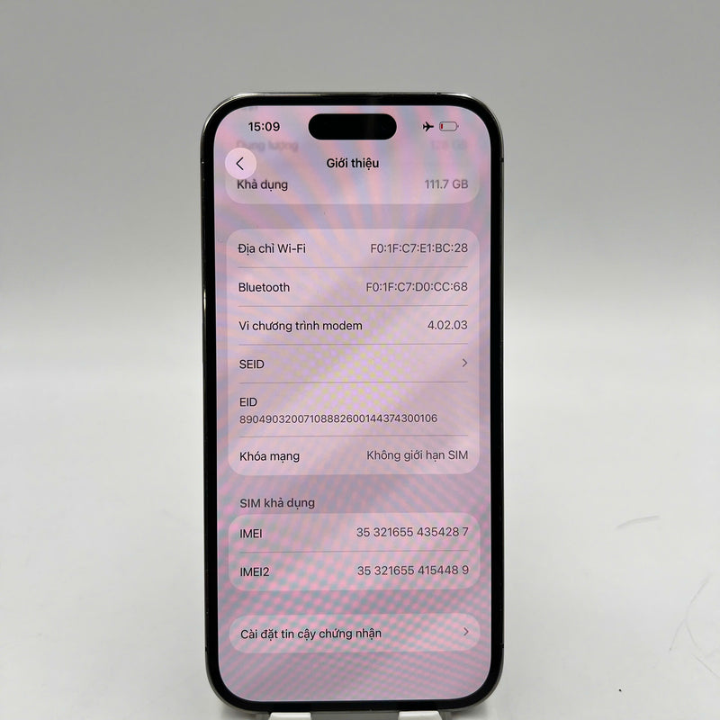 iPhone 14 Pro 128GB Purple 98% battery 100% International from DCM (No DCM sim used - Battery replaced, 0.5x/3x spots, scratches on orange edge, scratches on paint edge - HH4287 