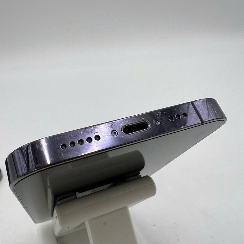 iPhone 14 Pro 128GB Purple 98% battery 100% International from DCM (No DCM sim used - Battery replaced, 0.5x/3x spots, scratches on orange edge, scratches on paint edge - HH4287 