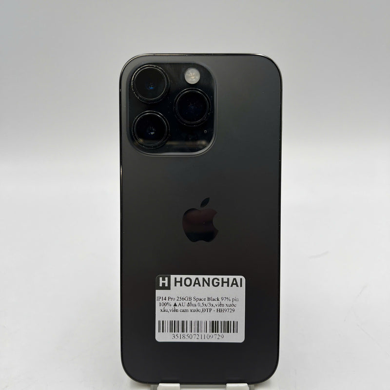 iPhone 14 Pro 256GB Black 97% battery 100% International from AU (No AU sim - Battery replaced, 0.5x/3x spots, bad scratches on the edge, scratched orange edge) - HH9729 