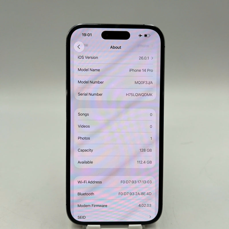 iPhone 14 Pro 128GB Purple 98% battery 100% International from AU (No AU sim used - Battery replaced, scratched paint on edge, scratched orange edge, 3x spots) - HH0206 
